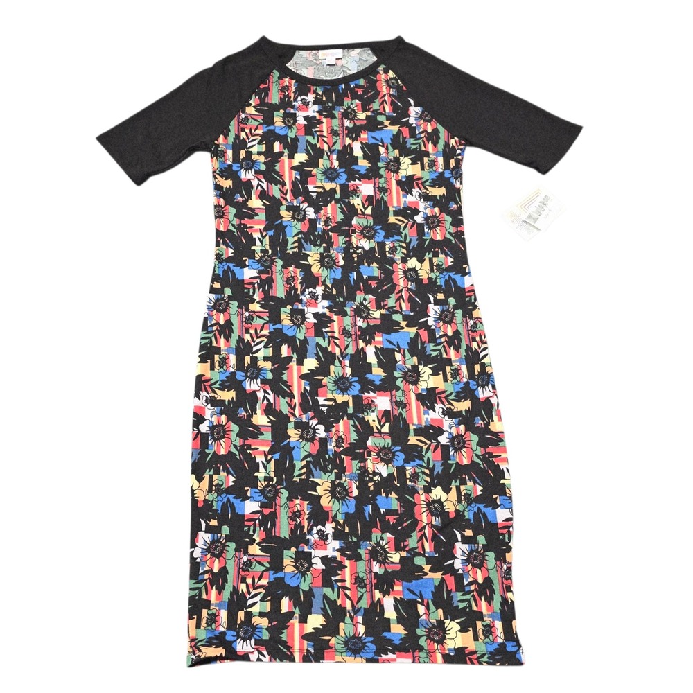 NEW LuLaRoe Julia Dress Small Black Floral‎ Print Geometric Knit Fitted Casual S